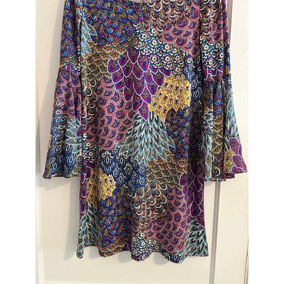 MSK Boho Bell Sleeve Dress M Multicolor Shift Dress EUC - Picture 8 of 14